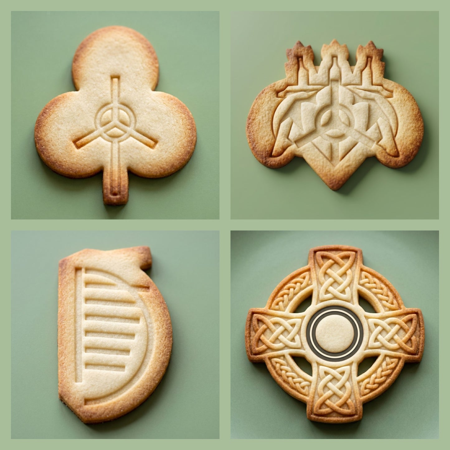 Ireland complete collection: shamrock, Claddagh, harp, Celtic cross cookies