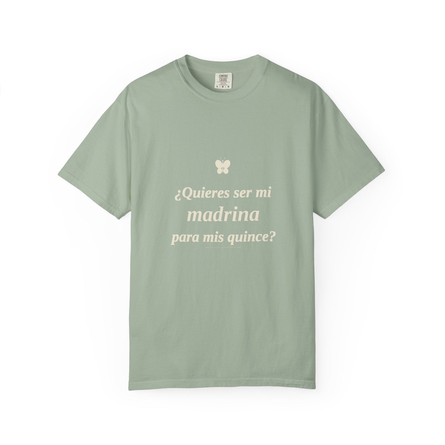 ¿Quieres Ser Mi Madrina? Quinceañera Proposal Shirt | Cream on Grey-Green