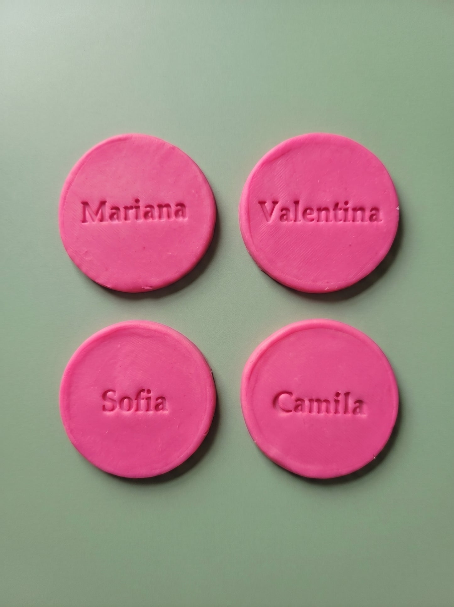 12 Latin girls name cookie stamps collection — personalized baby shower dessert table stamps — HouseHarmoni