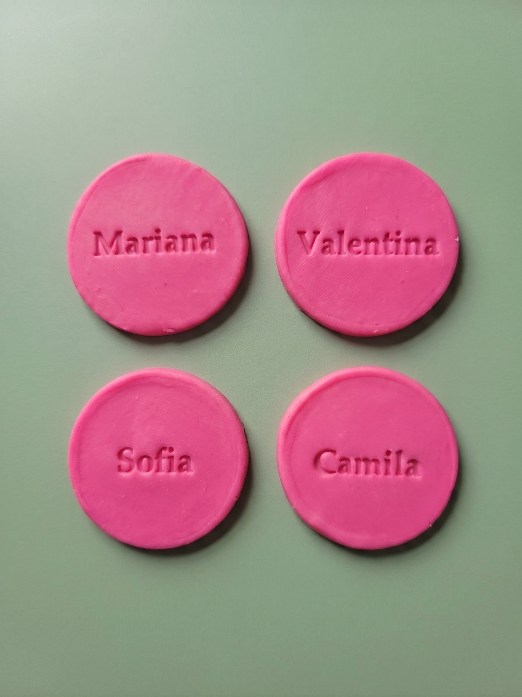 12 Latin girls name cookie stamps collection — personalized baby shower dessert table stamps — HouseHarmoni