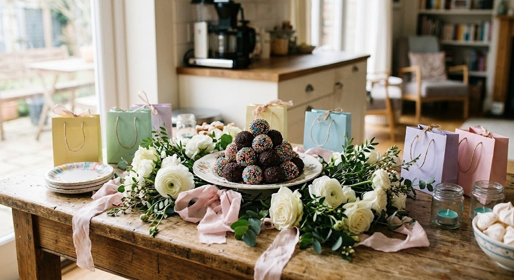 Baby shower brigadeiro dessert table — HouseHarmoni stamp faces