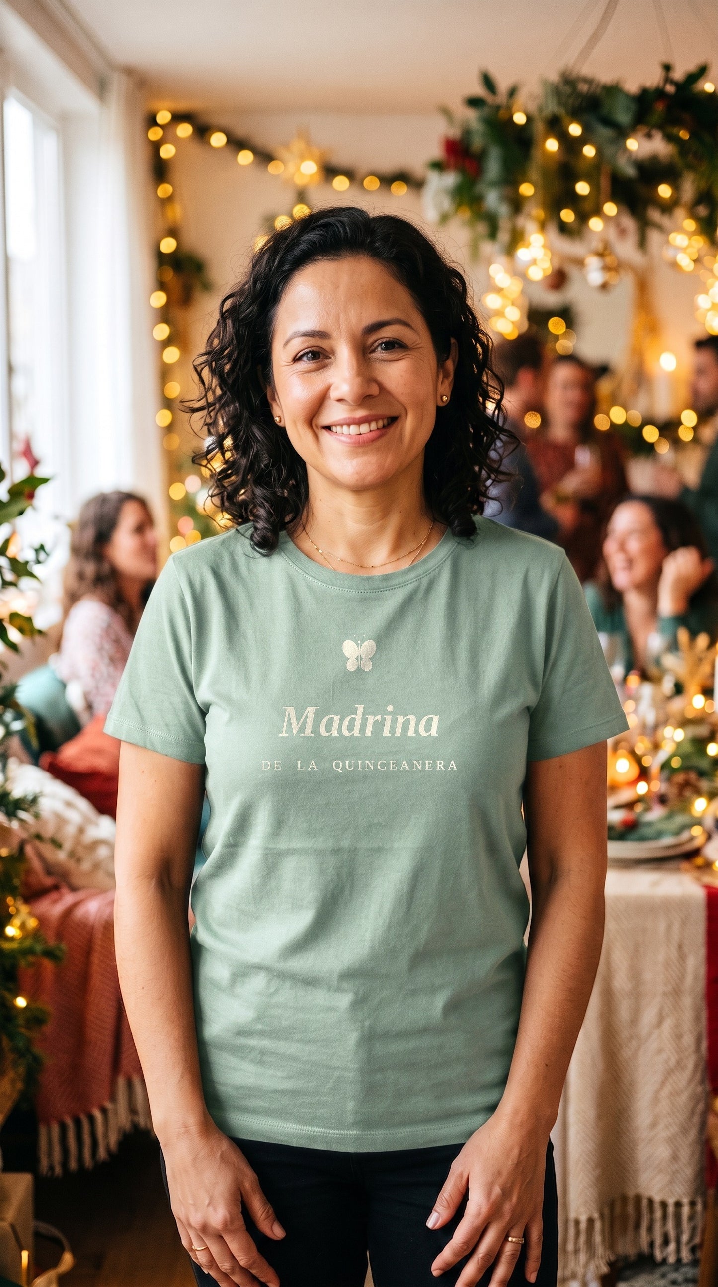 Madrina de la Quinceañera Shirt | Cream on Grey-Green | Quinceañera Gift for Madrina