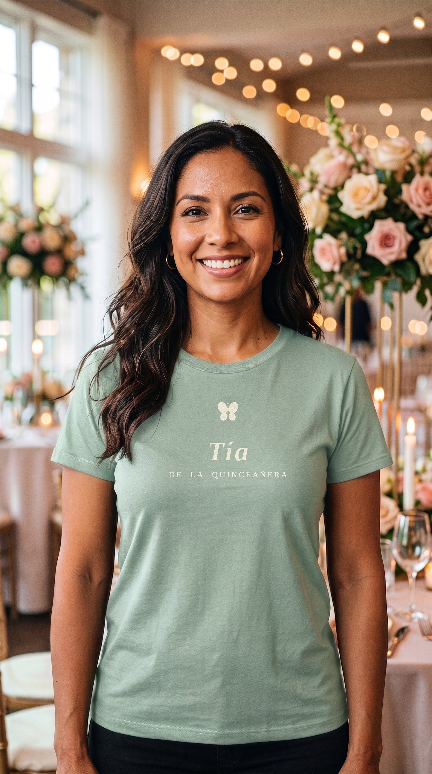 Tía de la Quinceañera Shirt | Cream on Grey-Green | Quinceañera Gift for Aunt