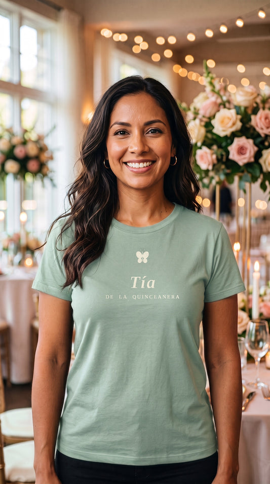 Tía de la Quinceañera Shirt | Cream on Grey-Green | Quinceañera Gift for Aunt