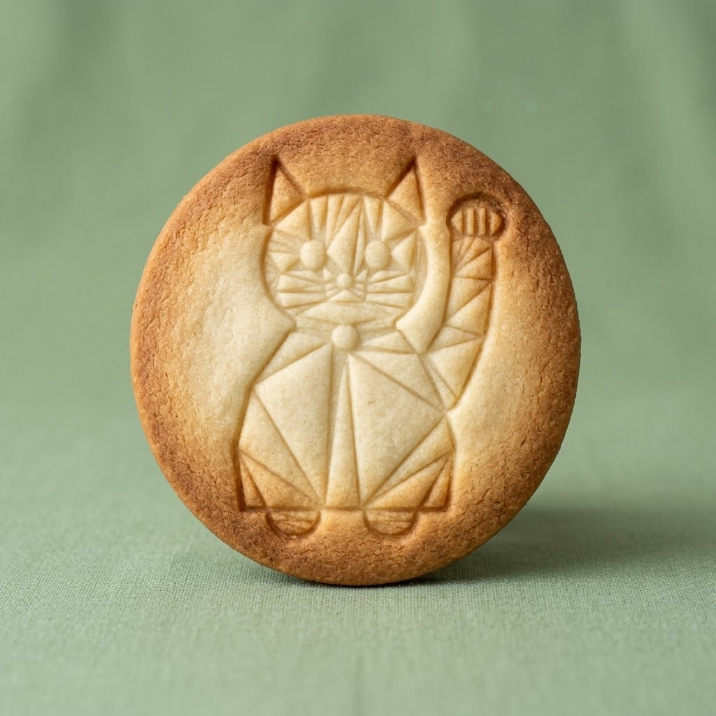 Maneki neko lucky cat embossed sugar cookie