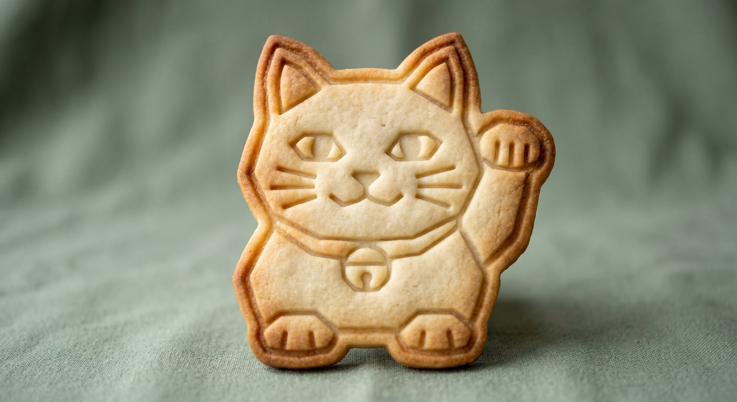 Maneki Neko shaped sugar cookie hero